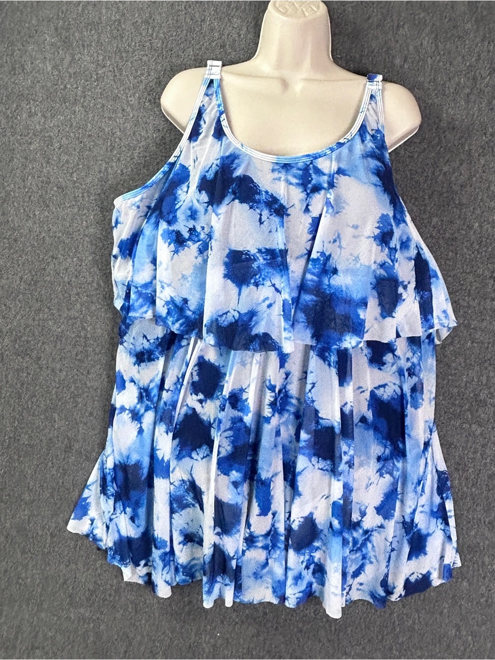 BloomChic Swimdress Womens 28 Blue Tie Dye Layered Ruffle Adjustable Straps Plus